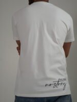White oversized tee with Don't Ctrl Everything side print and No Risk no story back print Lascialo Essere No Risk Drop 01